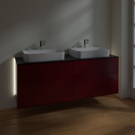 Тумба під раковину Villeroy & Boch Finion 160х50,1 см з підсвічуванням МДФ півонія матовий лак/скло чорне матове G43200HB