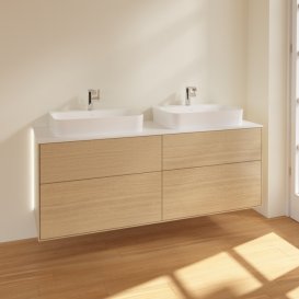 Тумба під раковину Villeroy & Boch Finion 160х50,1 см із підсвічуванням МДФ шпон дуба/скло біле матове G43100PC