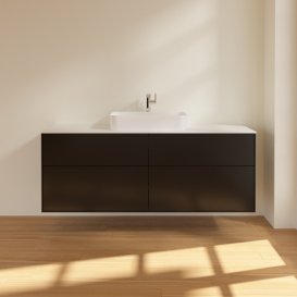 Тумба под раковину Villeroy & Boch Finion 160х50,1 см МДФ черный матовый лак/стекло белое матовое F44100PD