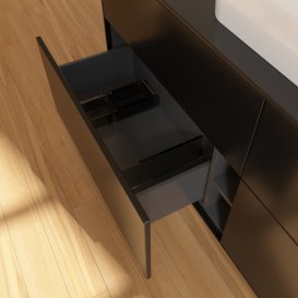 Тумба під раковину Villeroy & Boch Finion 160х50,1 см МДФ чорний матовий лак/скло чорне матове F44200PD