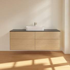 Тумба під раковину Villeroy & Boch Finion 160х50,1 см із підсвічуванням МДФ шпон дуба/скло чорне матове G44200PC