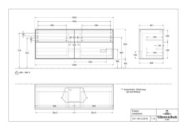 Тумба під раковину Villeroy & Boch Finion 160х50,1 см із підсвічуванням МДФ шпон дуба/скло чорне матове G44200PC