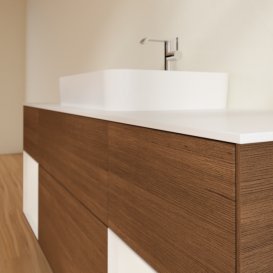 Тумба под раковину Villeroy & Boch Finion 160х50,1 см с подсветкой МДФ шпон грецкого ореха/стекло белое матовое F451GFGN