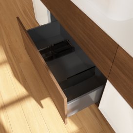 Тумба под раковину Villeroy & Boch Finion 160х50,1 см с подсветкой МДФ шпон грецкого ореха/стекло белое матовое F451GFGN