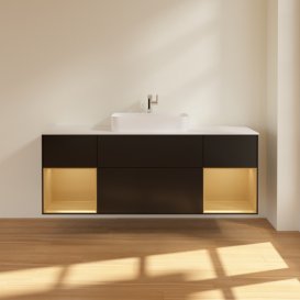 Тумба под раковину Villeroy & Boch Finion 160х50,1 см с подсветкой МДФ черный матовый лак/стекло белое матовое F451HFPD