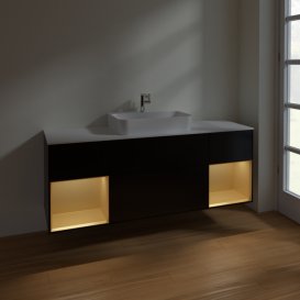 Тумба под раковину Villeroy & Boch Finion 160х50,1 см с подсветкой МДФ черный матовый лак/стекло белое матовое F451HFPD