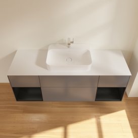 Тумба під раковину Villeroy & Boch Finion 160х50,1 см із підсвічуванням МДФ антрацит матовий лак/скло біле матове F451PDGK