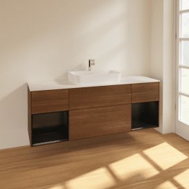 Тумба під раковину Villeroy & Boch Finion 160х50,1 см із підсвічуванням МДФ шпон волоського горіха/скло біле матове F451PDGN