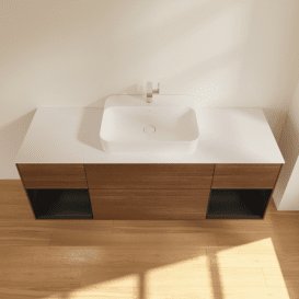 Тумба під раковину Villeroy & Boch Finion 160х50,1 см із підсвічуванням МДФ шпон волоського горіха/скло біле матове F451PDGN
