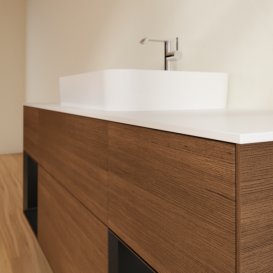 Тумба під раковину Villeroy & Boch Finion 160х50,1 см із підсвічуванням МДФ шпон волоського горіха/скло біле матове F451PDGN