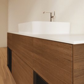 Тумба під раковину Villeroy & Boch Finion 160х50,1 см із підсвічуванням МДФ шпон волоського горіха/скло біле матове F451PDGN