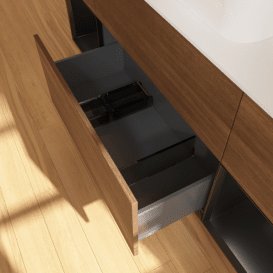 Тумба під раковину Villeroy & Boch Finion 160х50,1 см із підсвічуванням МДФ шпон волоського горіха/скло біле матове F451PDGN