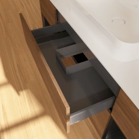Тумба під раковину Villeroy & Boch Finion 160х50,1 см із підсвічуванням МДФ шпон волоського горіха/скло біле матове F451PDGN
