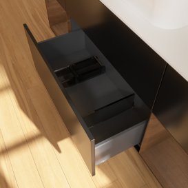 Тумба під раковину Villeroy & Boch Finion 160х50,1 см із підсвічуванням МДФ чорний матовий лак/скло біле матове F451PDPD