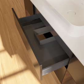 Тумба під раковину Villeroy & Boch Finion 160х50,1 см із підсвічуванням МДФ чорний матовий лак/скло біле матове F451PDPD