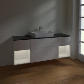 Тумба под раковину Villeroy & Boch Finion 160х50,1 см с подсветкой МДФ белый матовый лак/стекло черное матовое F452GFMT