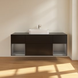 Тумба под раковину Villeroy & Boch Finion 160х50,1 см с подсветкой МДФ черный матовый лак/стекло черное матовое F452GKPD