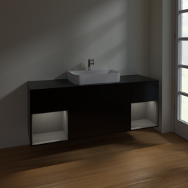 Тумба под раковину Villeroy & Boch Finion 160х50,1 см с подсветкой МДФ черный матовый лак/стекло черное матовое F452GKPD