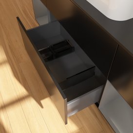 Тумба под раковину Villeroy & Boch Finion 160х50,1 см с подсветкой МДФ черный матовый лак/стекло черное матовое F452GKPD