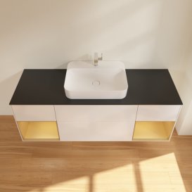 Тумба под раковину Villeroy & Boch Finion 160х50,1 см с подсветкой МДФ глянцевый белый лак/стекло черное матовое F452HFGF