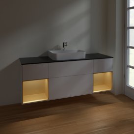 Тумба под раковину Villeroy & Boch Finion 160х50,1 см с подсветкой МДФ глянцевый белый лак/стекло черное матовое F452HFGF