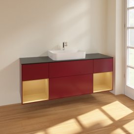 Тумба под раковину Villeroy & Boch Finion 160х50,1 см с подсветкой МДФ пион матовый лак/стекло черное матовое F452HFHB