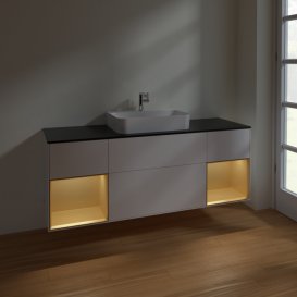 Тумба под раковину Villeroy & Boch Finion 160х50,1 см с подсветкой МДФ белый матовый лак/стекло черное матовое F452HFMT