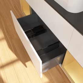 Тумба под раковину Villeroy & Boch Finion 160х50,1 см с подсветкой МДФ белый матовый лак/стекло черное матовое F452HFMT