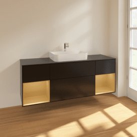 Тумба під раковину Villeroy & Boch Finion 160х50,1 см із підсвічуванням МДФ чорний матовий лак/скло чорне матове F452HFPD
