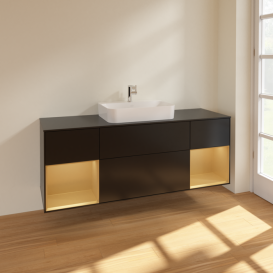 Тумба под раковину Villeroy & Boch Finion 160х50,1 см с подсветкой МДФ черный матовый лак/стекло черное матовое F452HFPD