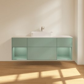 Тумба під раковину Villeroy & Boch Finion 160х50,1 см із підсвічуванням МДФ оливковий матовий лак/скло біле матове F451GMGM