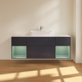 Тумба під раковину Villeroy & Boch Finion 160х50,1 см із підсвічуванням МДФ темно-синій матовий лак/скло біле матове F451GMHG