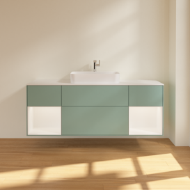 Тумба під раковину Villeroy & Boch Finion 160х50,1 см із підсвічуванням МДФ оливковий матовий лак/скло біле матове F451MTGM