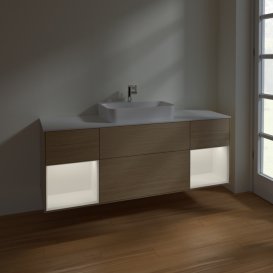 Тумба під раковину Villeroy & Boch Finion 160х50,1 см із підсвічуванням МДФ шпон дуба/скло біле матове F451MTPC