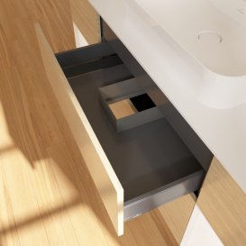 Тумба під раковину Villeroy & Boch Finion 160х50,1 см із підсвічуванням МДФ шпон дуба/скло біле матове F451MTPC