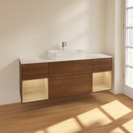 Тумба під раковину Villeroy & Boch Finion 160х50,1 см із підсвічуванням МДФ шпон волоського горіха/скло біле матове F451PCGN