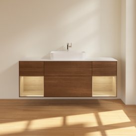 Тумба під раковину Villeroy & Boch Finion 160х50,1 см із підсвічуванням МДФ шпон волоського горіха/скло біле матове F451PCGN