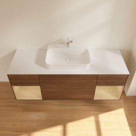 Тумба під раковину Villeroy & Boch Finion 160х50,1 см із підсвічуванням МДФ шпон волоського горіха/скло біле матове F451PCGN