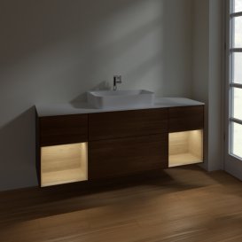 Тумба під раковину Villeroy & Boch Finion 160х50,1 см із підсвічуванням МДФ шпон волоського горіха/скло біле матове F451PCGN