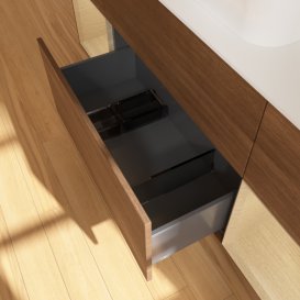 Тумба під раковину Villeroy & Boch Finion 160х50,1 см із підсвічуванням МДФ шпон волоського горіха/скло біле матове F451PCGN