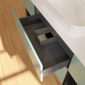 Тумба під раковину Villeroy & Boch Finion 160х50,1 см із підсвічуванням МДФ оливковий матовий лак/скло біле матове F451PDGM