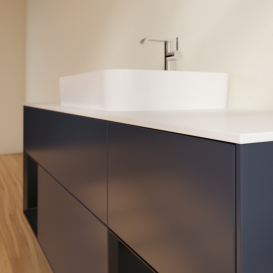 Тумба під раковину Villeroy & Boch Finion 160х50,1 см із підсвічуванням МДФ темно-синій матовий лак/скло біле матове F451PDHG