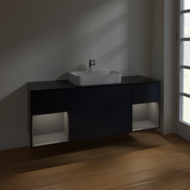 Тумба под раковину Villeroy & Boch Finion 160х50,1 см с подсветкой МДФ темно-синий матовый лак/стекло черное матовое F452GKHG