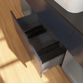 Тумба под раковину Villeroy & Boch Finion 160х50,1 см с подсветкой МДФ темно-синий матовый лак/стекло черное матовое F452GKHG