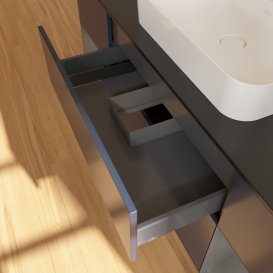 Тумба под раковину Villeroy & Boch Finion 160х50,1 см с подсветкой МДФ темно-синий матовый лак/стекло черное матовое F452GKHG