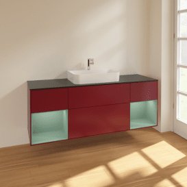 Тумба под раковину Villeroy & Boch Finion 160х50,1 см с подсветкой МДФ пион матовый лак/стекло черное матовое F452GMHB