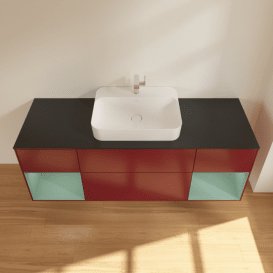 Тумба под раковину Villeroy & Boch Finion 160х50,1 см с подсветкой МДФ пион матовый лак/стекло черное матовое F452GMHB