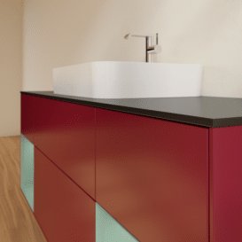 Тумба под раковину Villeroy & Boch Finion 160х50,1 см с подсветкой МДФ пион матовый лак/стекло черное матовое F452GMHB