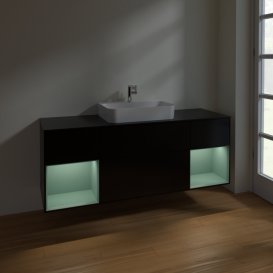 Тумба під раковину Villeroy & Boch Finion 160х50,1 см із підсвічуванням МДФ чорний матовий лак/скло чорне матове F452GMPD