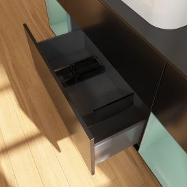Тумба під раковину Villeroy & Boch Finion 160х50,1 см із підсвічуванням МДФ чорний матовий лак/скло чорне матове F452GMPD